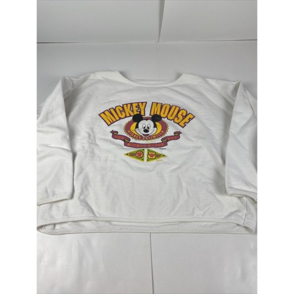 Vintage Mickey Mouse Crop Top 90s Workout Sweatshirt‎ Size Large White